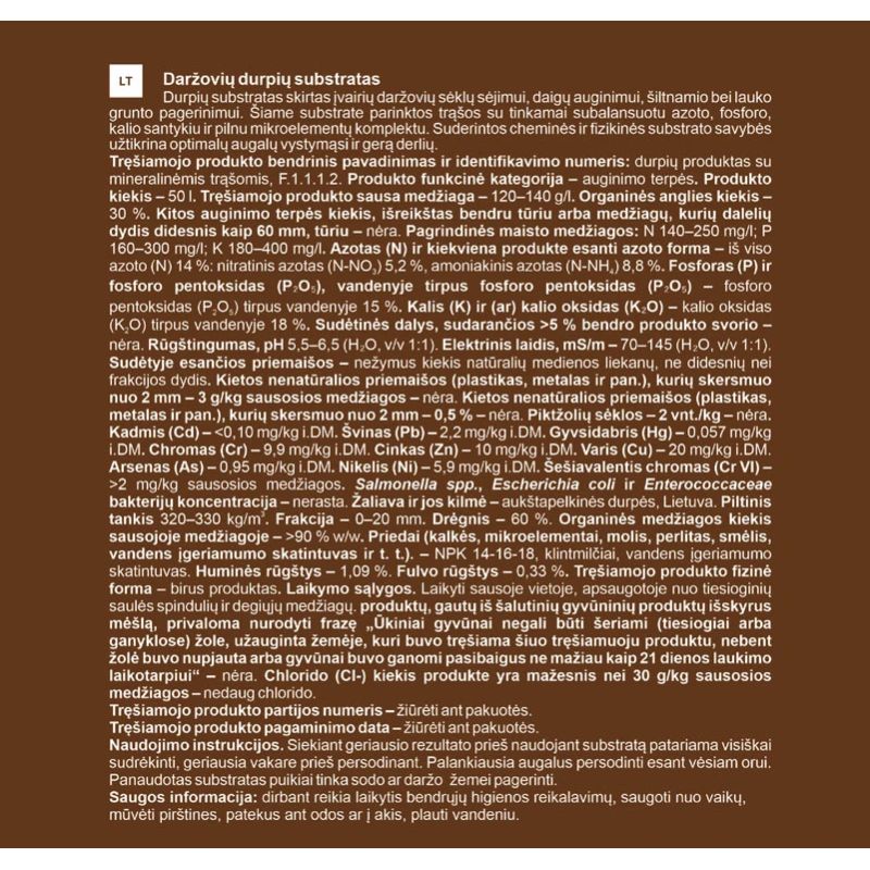 Substrāts kūdras dārzeņiem 50l gc