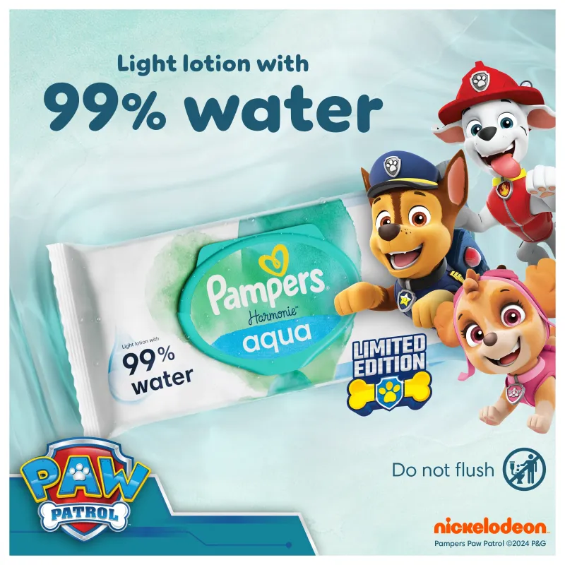 Pampers Harmonie Aqua Baby Mitrās Salvetes Mazuļiem, 9 Iepakojumi, 432 Mitrās Salvetes