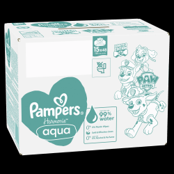 Pampers Harmonie Aqua Baby Mitrās Salvetes Mazuļiem, 15 Iepakojumi, 720 Mitrās Salvetes