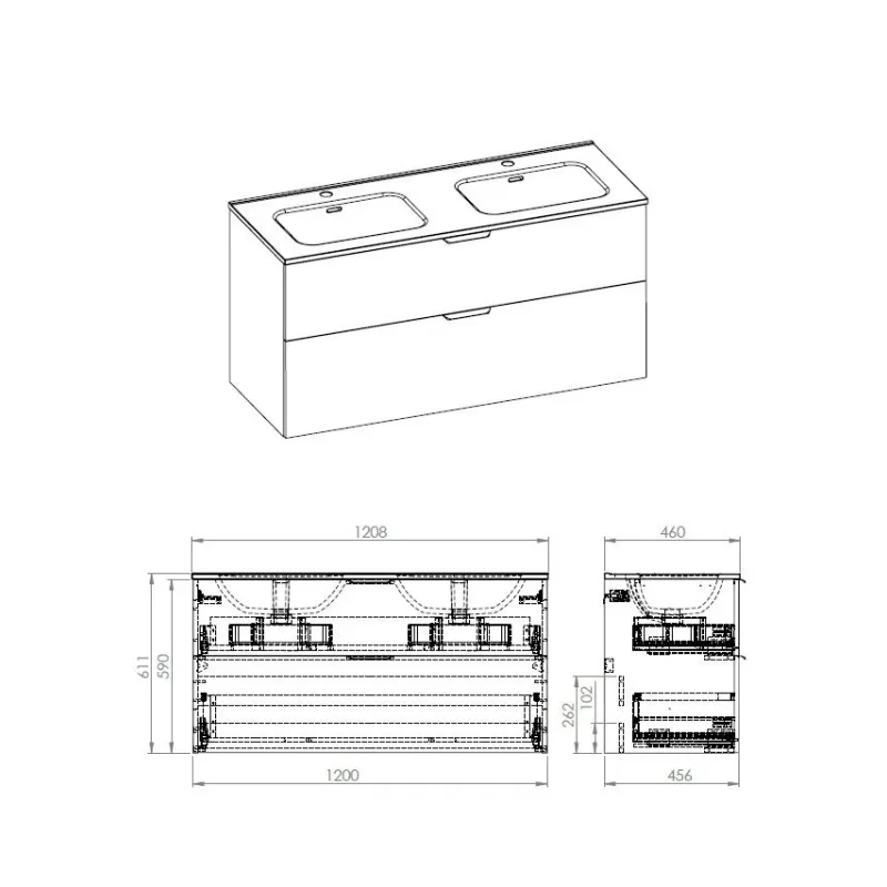 Vannas istabas skapis ar izlietni Masterjero Ekoline, balta, 45.6 cm x 120.8 cm x 61.1 cm