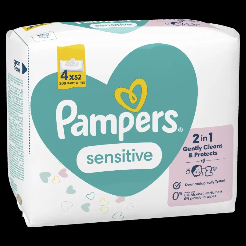 Pampers Sensitive Mitrās Salvetes Mazuļiem, 4 Iepakojumi, 208 Mitrās Salvetes