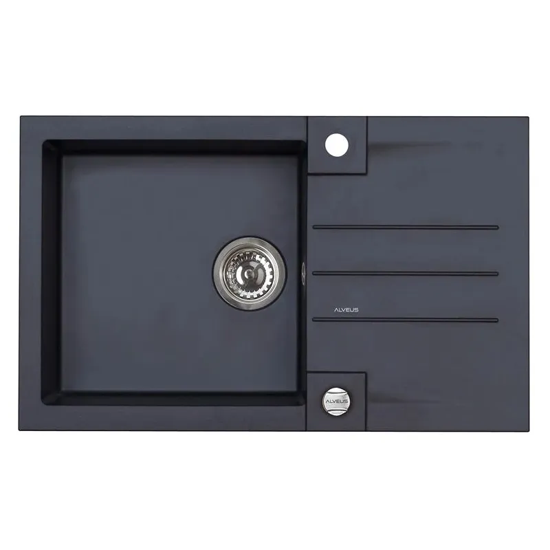 Virtuves izlietne Alveus Rock 130 91, granīts, 78 cm x 48 cm x 18 cm, melna krās.