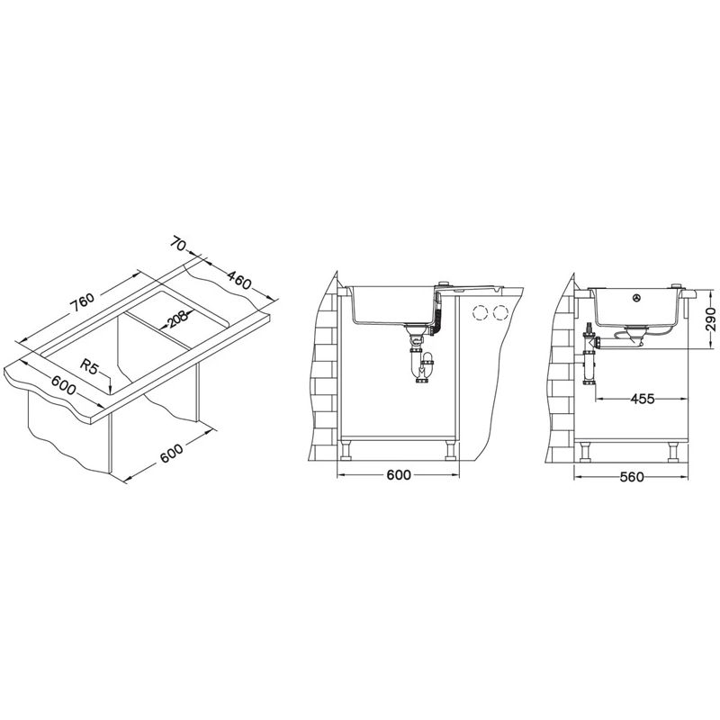 Кухонная мойка Alveus Rock 130 91, гранит, 78 см x 48 см x 18 см, черный цв.