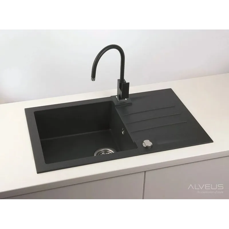 Virtuves izlietne Alveus Rock 130 91, granīts, 78 cm x 48 cm x 18 cm, melna krās.