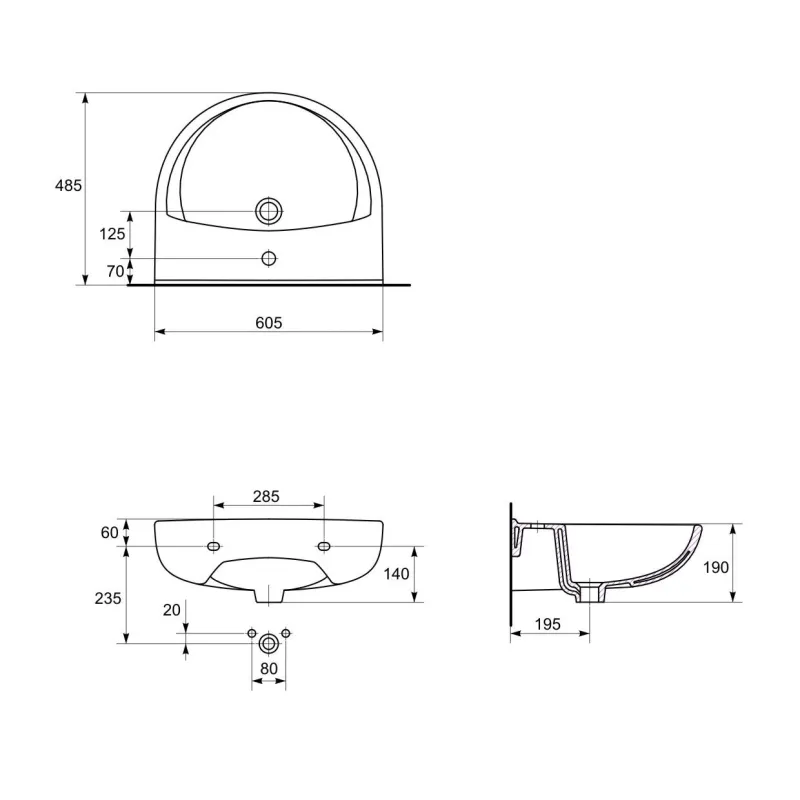 Vannas istabas izlietne Cersanit President, keramika, 60.5 cm x 49 cm x 19 cm, balta krās.