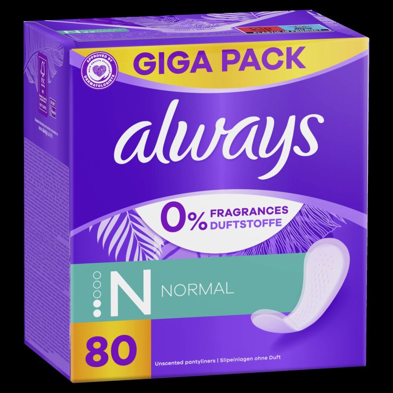 Always Daily Fresh Normal Pantyliners, 0% Fragrances and Dyes, 80 pcs