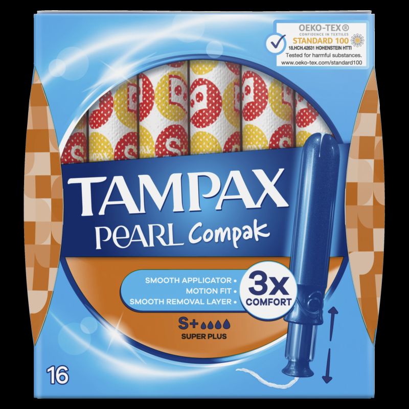 Tampax Compak Pearl Super Plus Tampons with Applicator, 16 pcs