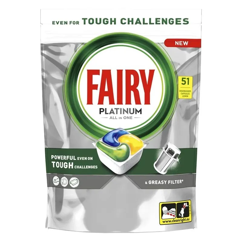 Fairy Platinum All in One’i Nõudepesumasina Tabletid Lemon, 51 tk