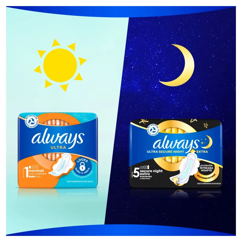 Always Ultra Size 3 Higieniniai Paketai su Sparneliais, Day & Night, 40 vnt.