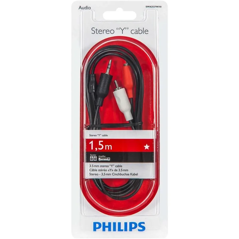 Vads Philips SWA2527W-10 3.5mm Vīrietis, 2xRCA Vīrietis, 1.5 m, melna krās.
