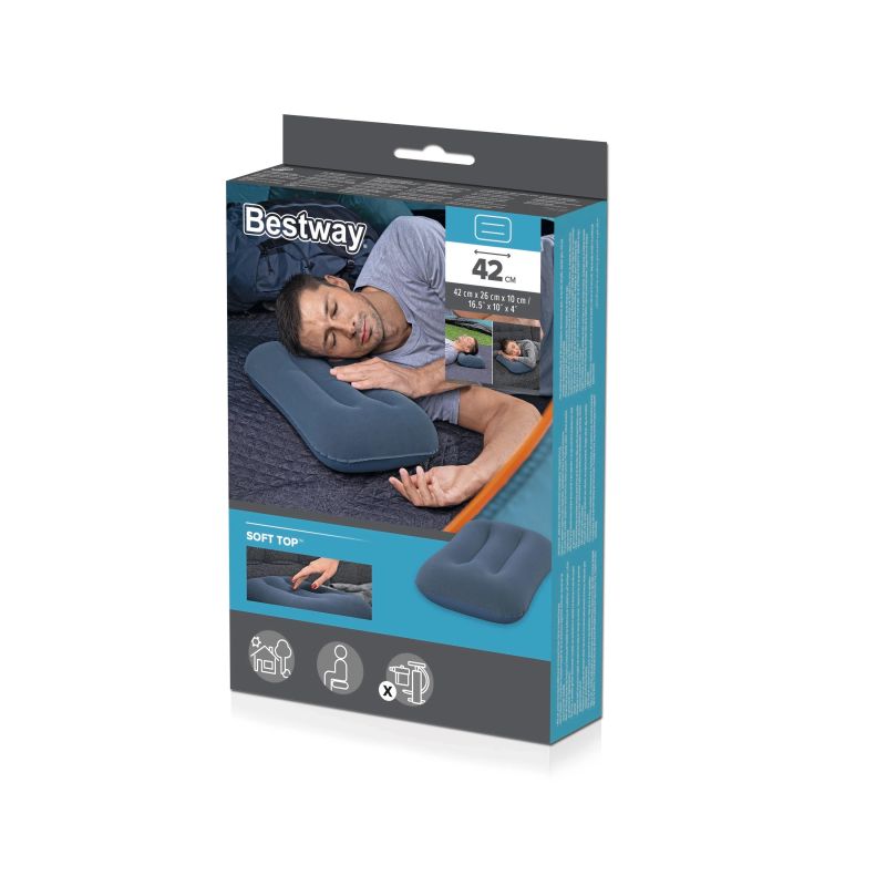 Piepūšams spilvens Bestway 67121, zila krās.-balta krās., 42 cm x 26 cm x 10 cm