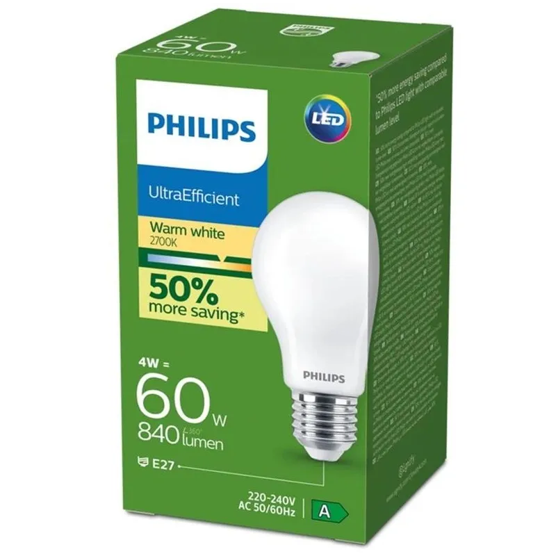 Spuldze Philips LED. A60 E27 4W 840LM 2700K