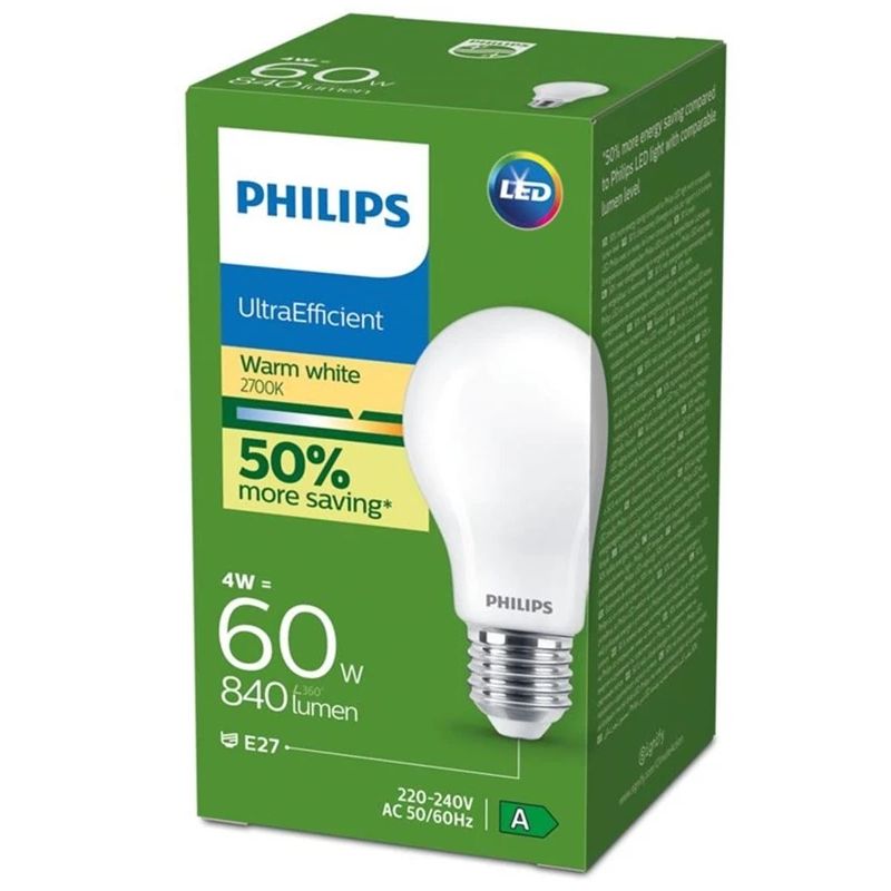 Spuldze Philips LED. A60 E27 4W 840LM 2700K