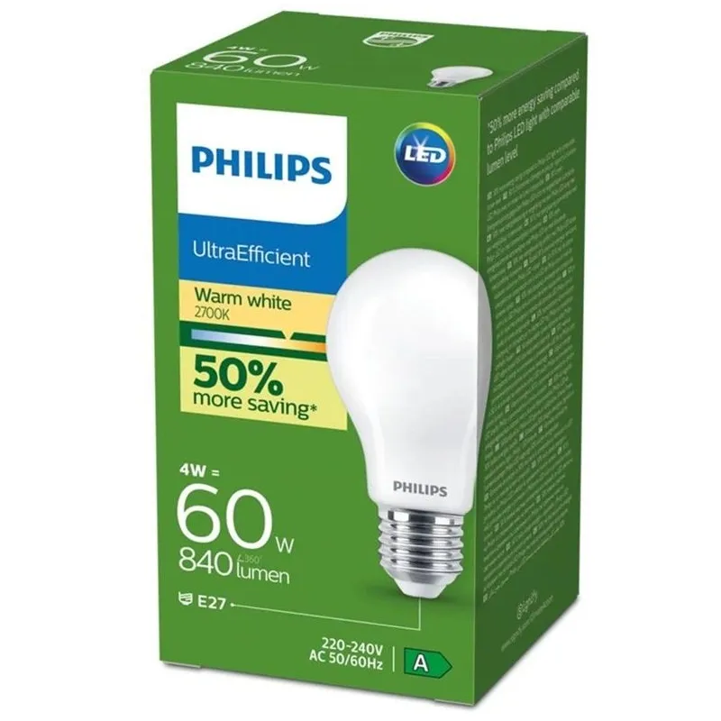 Spuldze Philips LED. A60 E27 4W 840LM 2700K