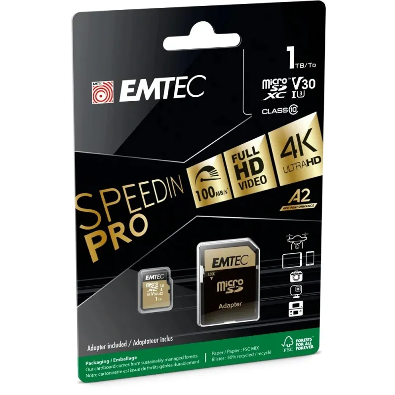 Emtec MicroSDXC 1TB UHS-I U3 V30 A2 SpeedIN Pro