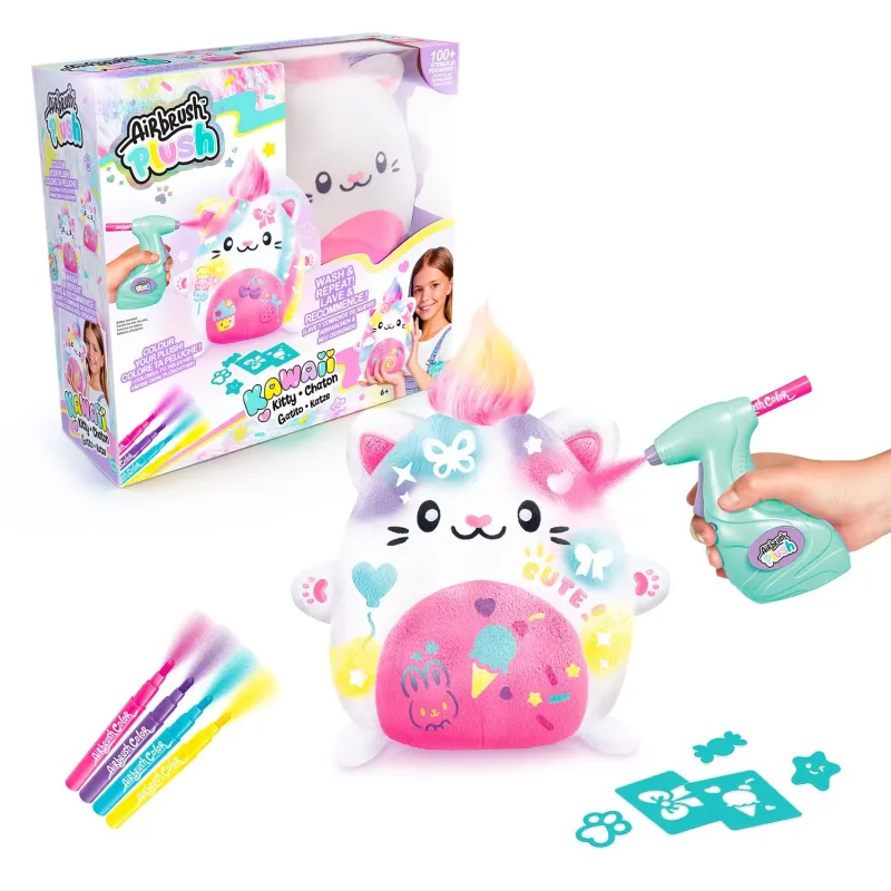 AIRBRUSH PLUSH Plīša DIY komplekts Kawaii Kitty ar aerogrāfu, 25 cm