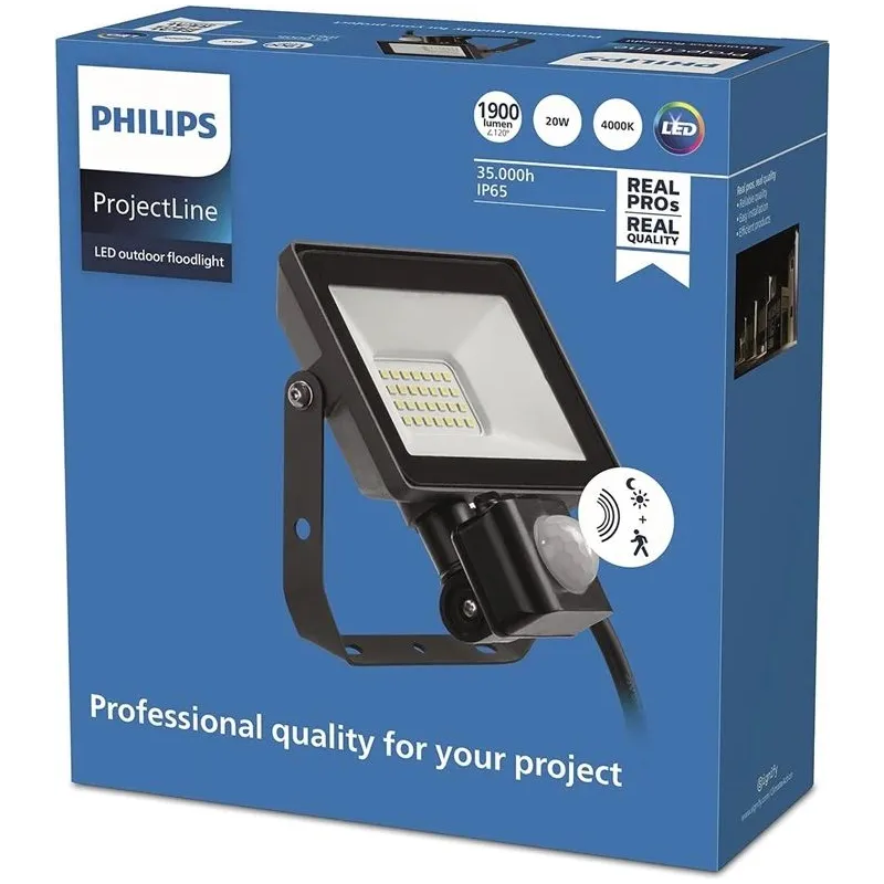 Prožektors 20W. 1900 lm. 4000 °K. IP65. melna