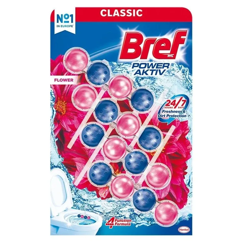Tualetes tīrīšanas un gaisa atsvaidzinātājs BREF Power Active Flowers, 4x50 g.