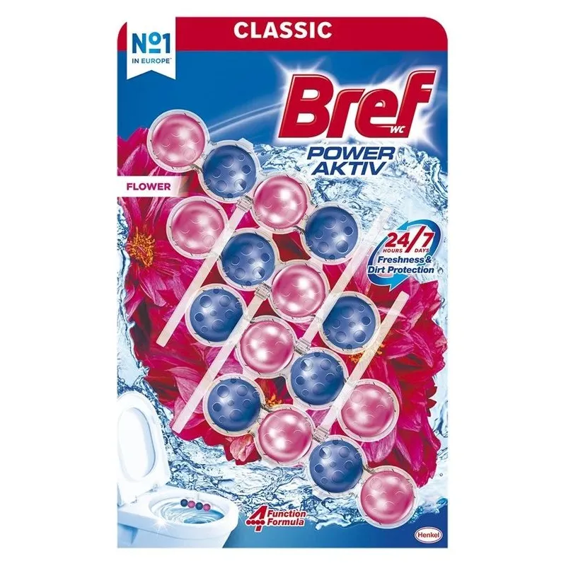 Tualetes tīrīšanas un gaisa atsvaidzinātājs BREF Power Active Flowers, 4x50 g.