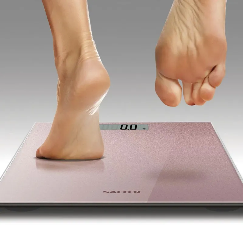 Salter 9037 RGGL3RCFXTE Glitter Glass Personal Bathroom Scale Rose Gold