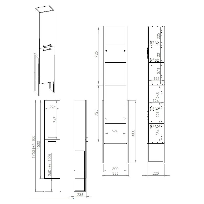 Skapis augsts cheese ar rāmi 30cm pelēks