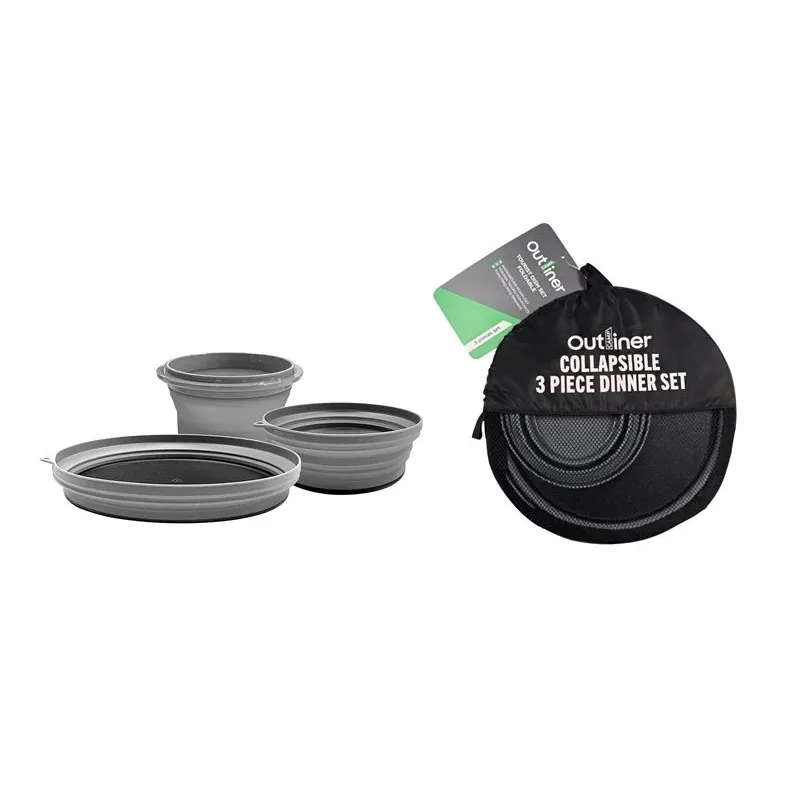 Tūristu ēdienu trauku komplekts Outliner. silikons. pelēka