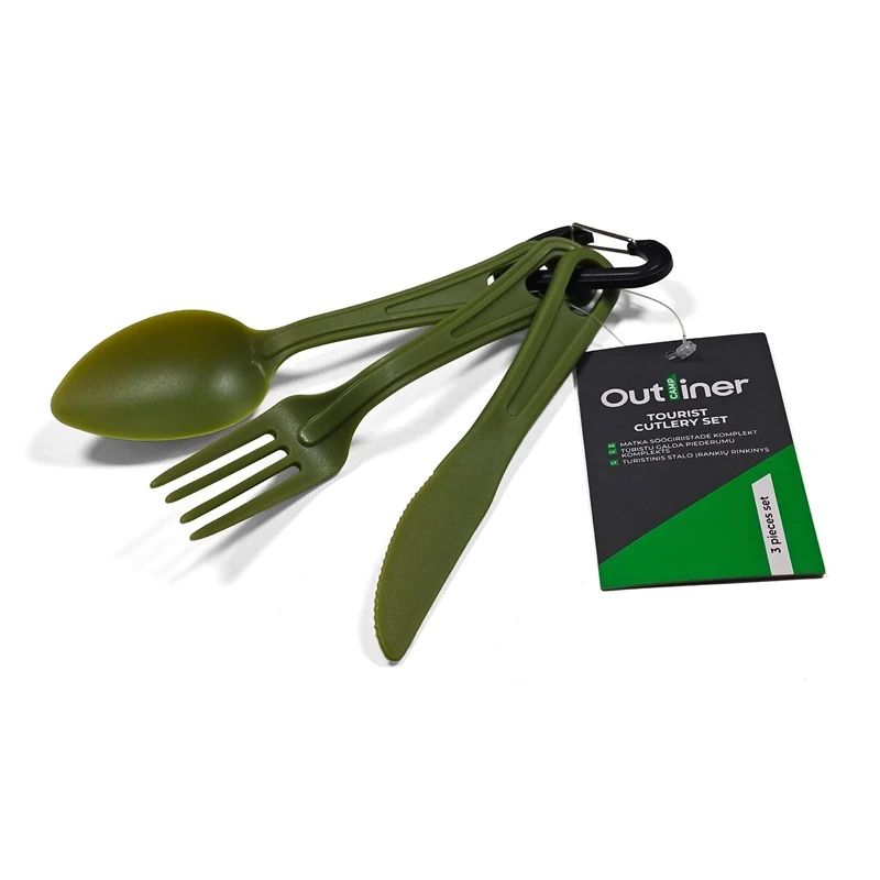 Tūristu ēšanas piederumi Outliner. plastmasa. zaļa. 3 gab.