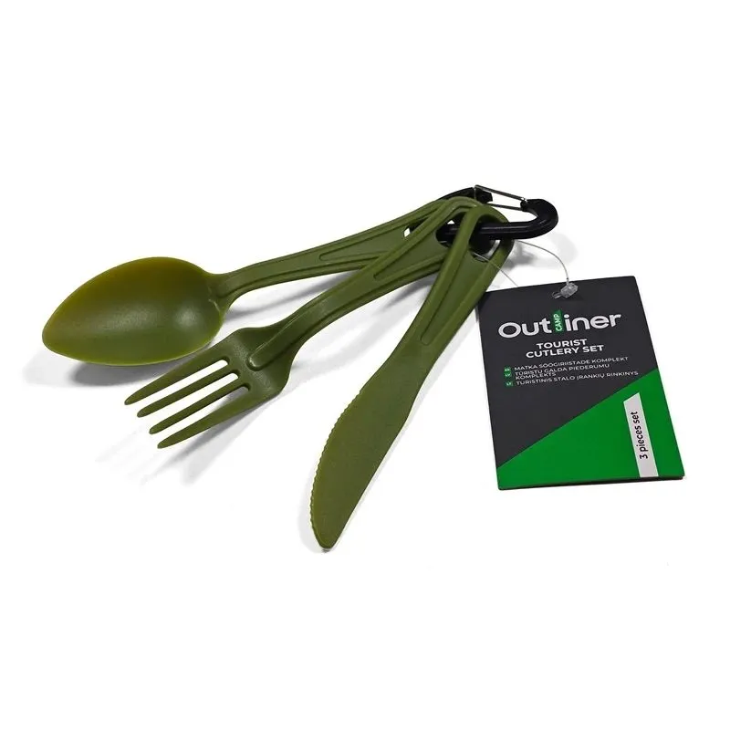Tūristu ēšanas piederumi Outliner. plastmasa. zaļa. 3 gab.
