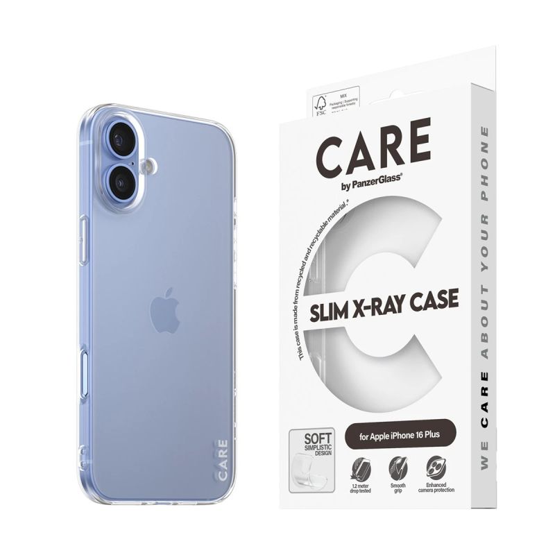 CARE by PanzerGlass Case Fashion X-Ray Soft Basic - Back protection - Apple - iPhone 16 Plus - Recycled plastic - Transparent