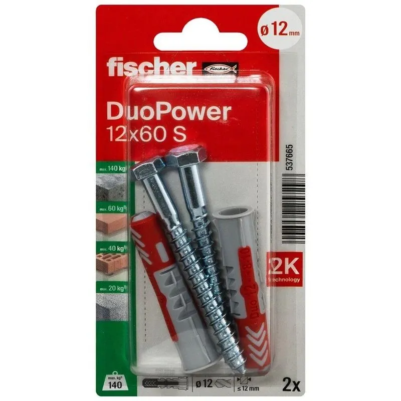 Dībelis Fischer DuoPower. skrūves. 12 mm x 60 mm. 2 gab.