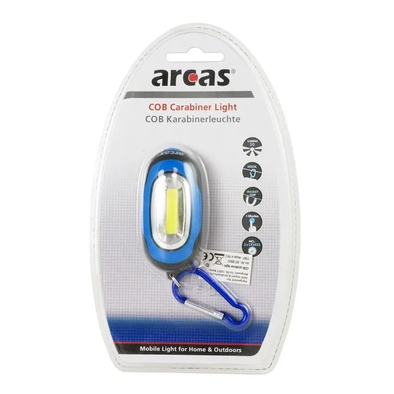 Mini lukturītis ar karabīni, COB LED + 2xCR2032, ARCAS
