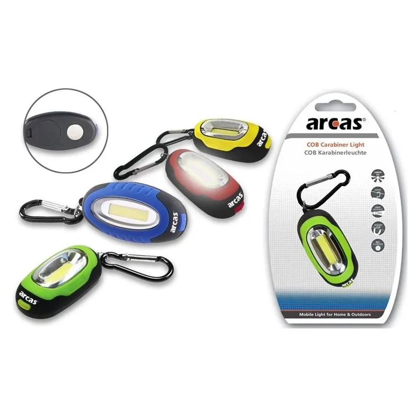 Mini lukturītis ar karabīni, COB LED + 2xCR2032, ARCAS