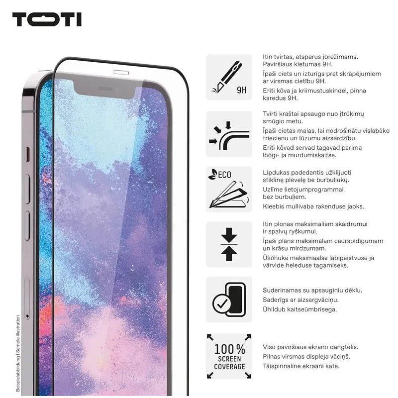 Telefono apsauginis stiklas Toti Premium iPhone 16 Pro. 9H