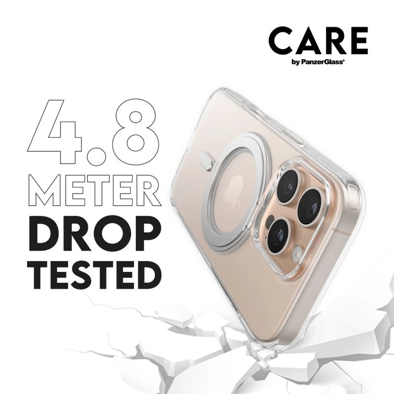 CARE Feature case with Silver Kickstand MagSafe iPhone 16 Pro, Transparent