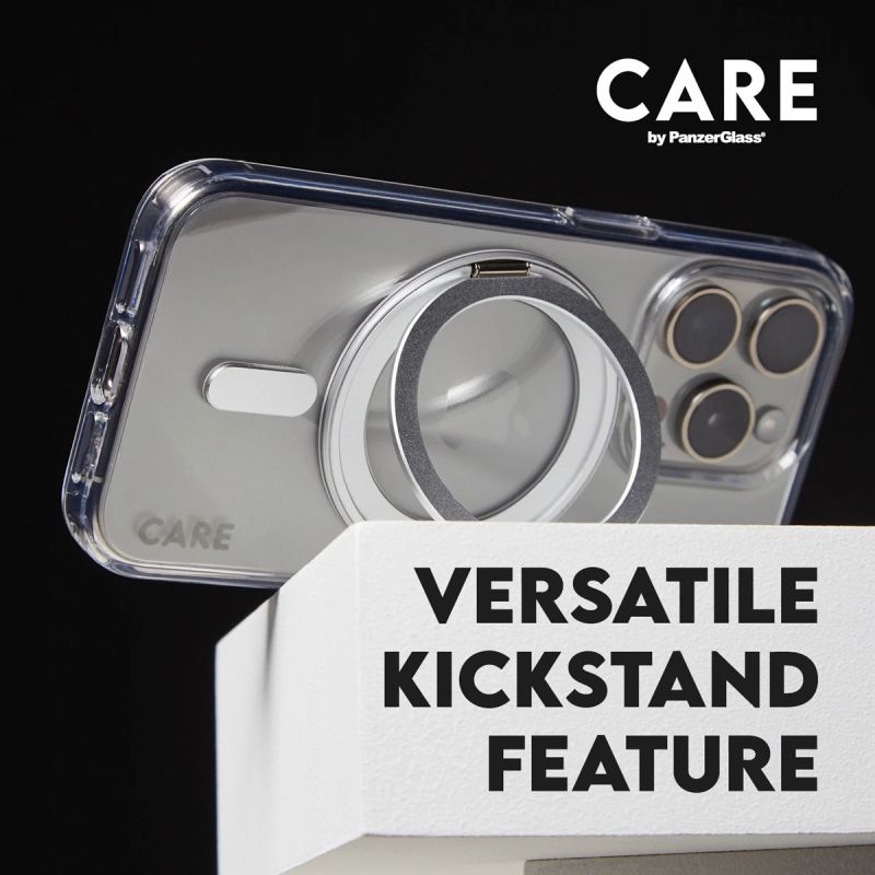 CARE Feature case with Silver Kickstand MagSafe iPhone 16 Pro Max, Transparent