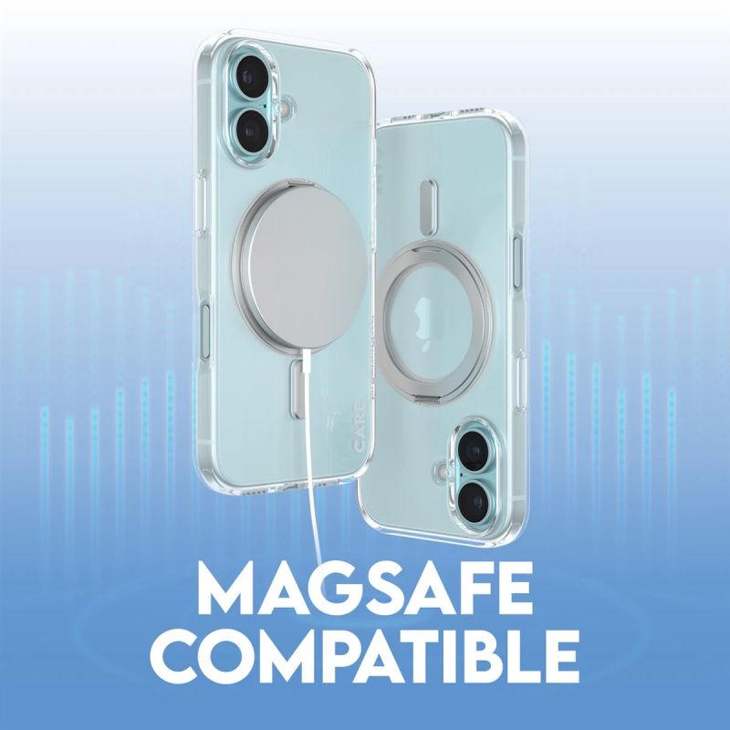 CARE Feature case with Silver Kickstand MagSafe iPhone 16, Transparent