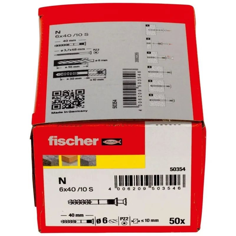 Hammer-in dowel N S 6x40-15 mm, Fischer 50 pcs
