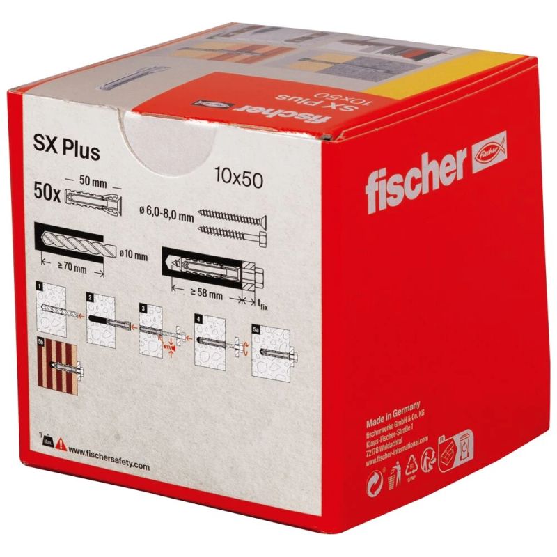Fischer universaalne tüübel SX Plus 10x50 mm, 50 tk