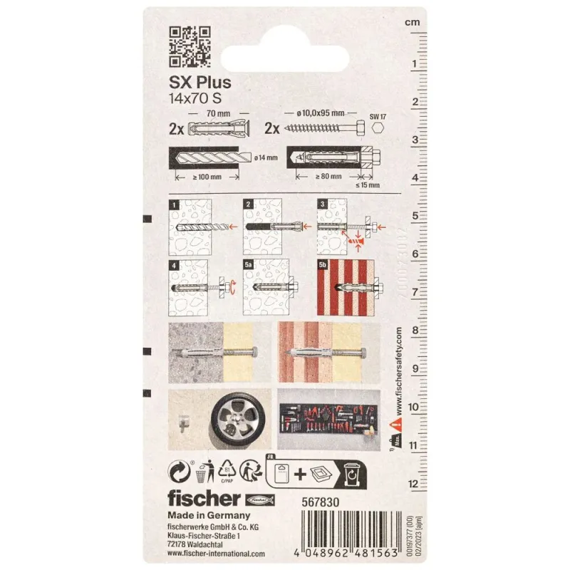 FISCHER kaiščiai su varžtais SX Plus S, 14x70 mm, 2 vnt.