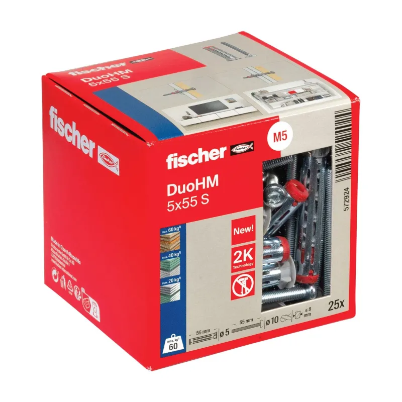 Tuščiavidurių konstrukcijų kaištis DuoHM 5x55 S PH TX, Fischer, 25 vnt.