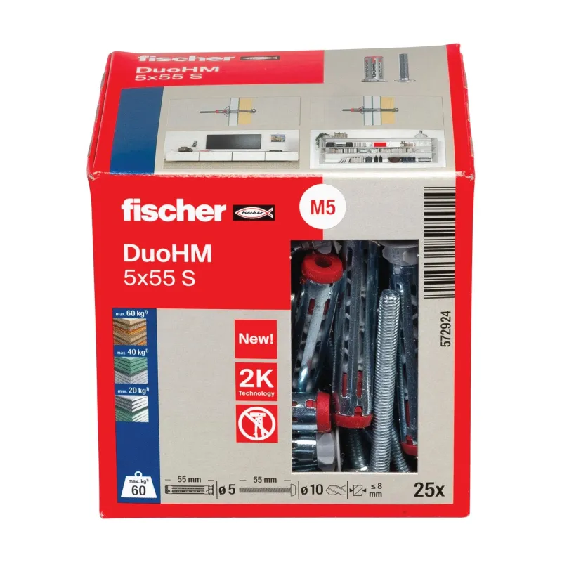 Tuščiavidurių konstrukcijų kaištis DuoHM 5x55 S PH TX, Fischer, 25 vnt.