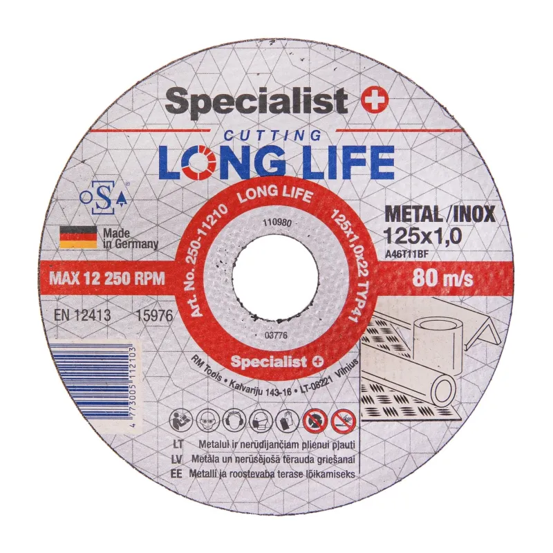SPECIALIST+ metāla griešanas disks LONG LIFE, 125 x 1 x 22 mm