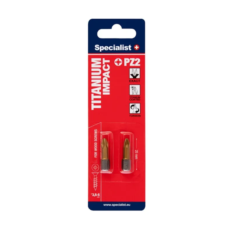SPECIALIST+ screwdriver bit TITANIUM, PZ2, 25 mm, 2 pcs