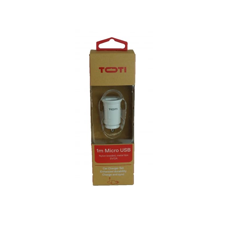 TOTI Dual USB Car Charger with micro usb cable 1m 2.1 A, White