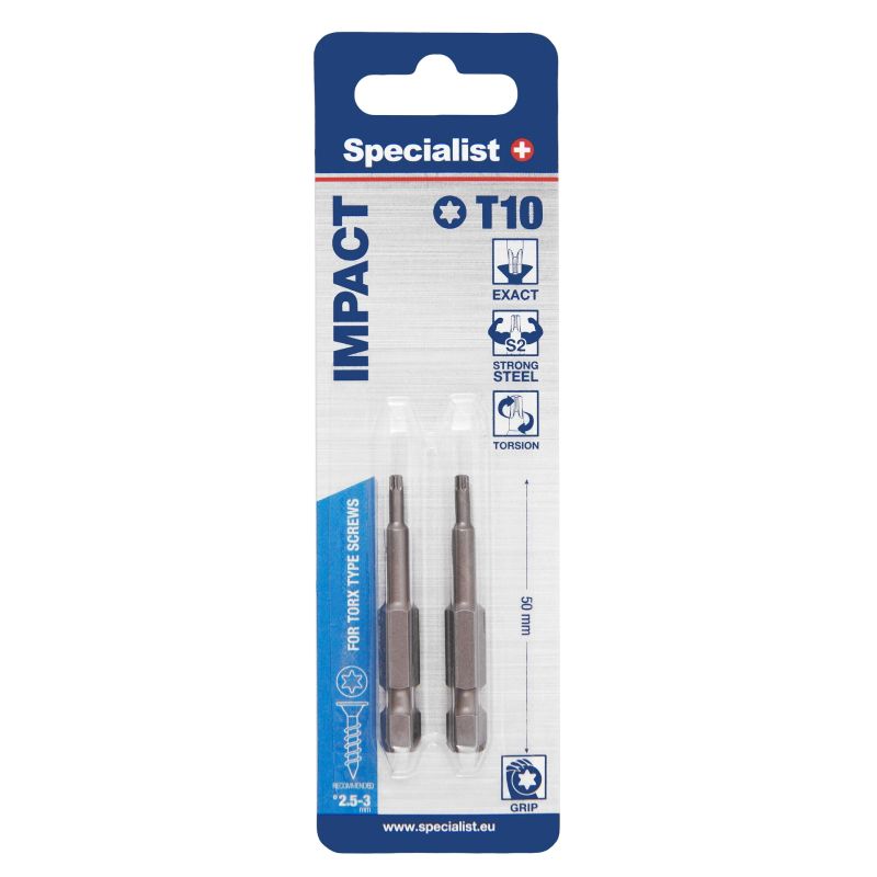 SPECIALIST+ uzgalis TORX GRIP T10, 50 mm, 2 gab.