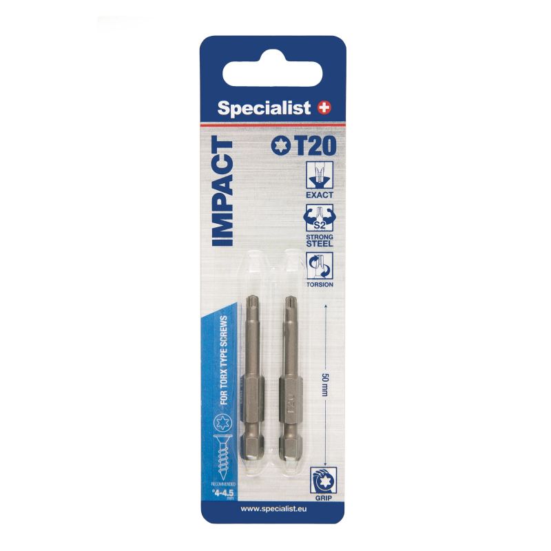 SPECIALIST+ uzgalis TORX GRIP T20, 50 mm, 2 gab.