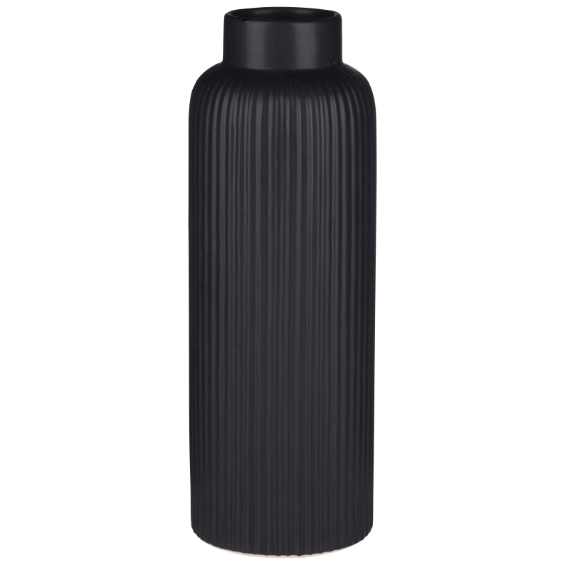 Vāze rievota 10x28cm melna, keramika