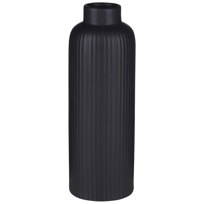 Vāze rievota 8x23cm melna, keramika