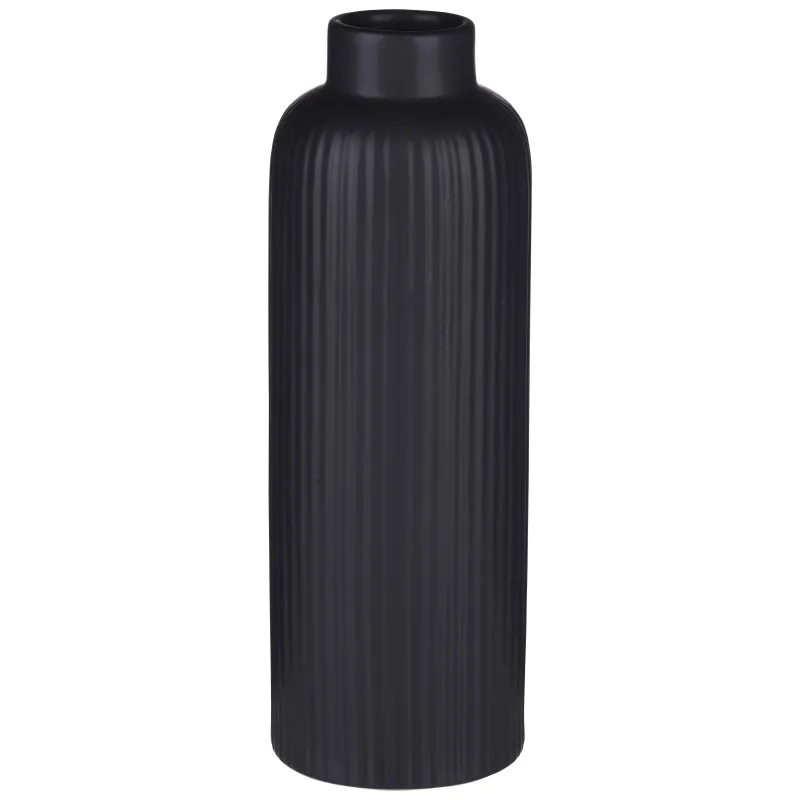 Vāze rievota 8x23cm melna, keramika