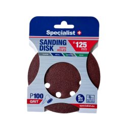 SPECIALIST+ smilšpapīrs ar caurumiem P100, 125 mm, 5 gab.